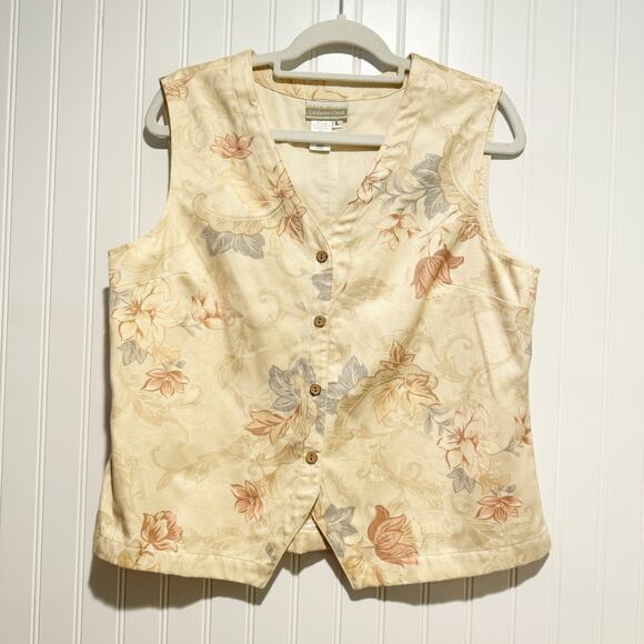 Coldwater Creek Jackets & Blazers - Coldwater Creek Beige Floral Vest Waistcoat Tapestry Size Large